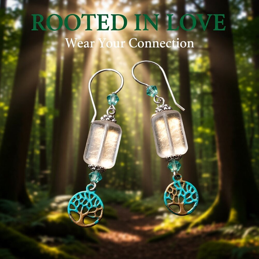 Spring Sunshine Earrings • Hand‑Painted Tree of Life • Rose Gold Boho Chic